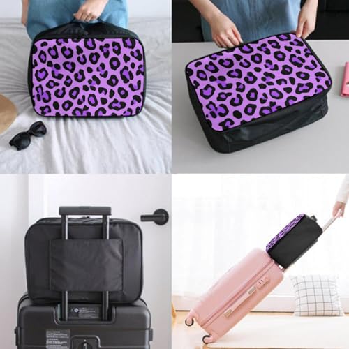 Leather Travel Carry On Tote Weekender Bag, Large Overnight Storage Bag, Lever To Hang Bags For Women Men Purple Cheetah Leopard Print2