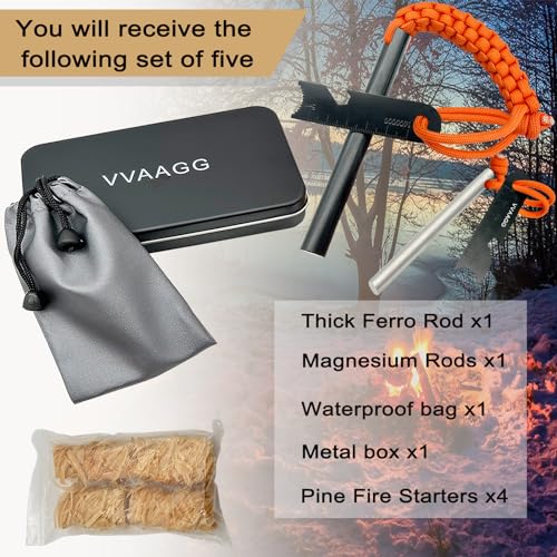 VVAAGG Kit de iniciante de pedra de magnésio e fogo, ferramenta de arranque de fogo de sílex com alç