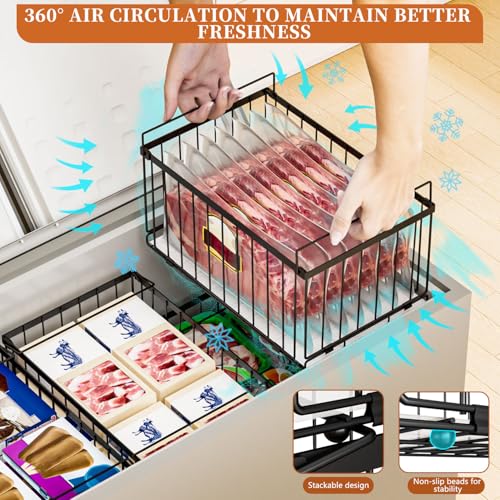 Image of Large Freezer Organizer Bins, Upgrade Quick Expand /Collapse Feature, for 5-9 Cu.Ft Deep Freezer, 4 Pack Stackable Deep Freezer Organizer Bins, Black Wire Foldable Baskets (Black 4 Pack)