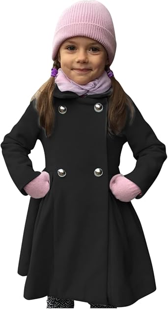 Kids Boys Girls Classic Wool Windproof Coat Winter Double Breasted Blends Trench Coat Outwear Coat Black, 3-4 Years