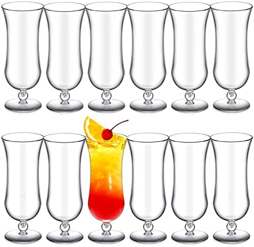 Lallisa Plastic Hurricane Glasses 15 oz Shatter Resistant Clear Plastic Pina Colada Cocktail Glasses Break Resistant Plastic Drinking Glasses Tulip Milkshake Cups for Beer Juice Margarita (12 Pcs)