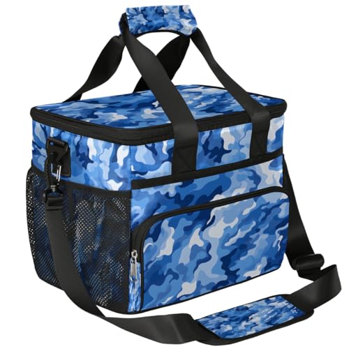 Abstract Camo Texture Insulated Picnic Backpack Lunch Box for Women Men Picnic Basket Tote Lunch Bag Picnic Bag Portable Lunch Bags for Picnic, Beach, Work, Trip,Office, Camp Camouflage Blue