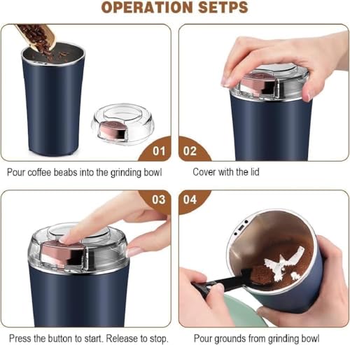 Image of Electric Spice & Coffee Grinder, 200W Stainless Steel Mixer Grinder for Masala & Herbs Grinding Machine for Dry Item, Push Button Control (200 ml) Not for Wet Masalas