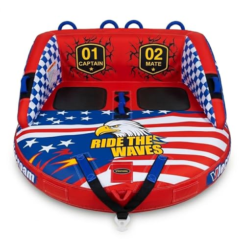 Vlecroam Towable Tubes for Boating 2-Person: Heavy Duty Boat Tube for Tubing with Backrest & EVA Pad - Dual Tow Points Water Tubes for Boats, Boat Towables for Lake & Water Sports with Speed Valve