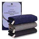 MainBasics Exfoliating Shower Towel - Japanese Nylon Bath Towel and Body Washcloth, Quick-Dry, Durable, Deep Exfoliation (Set of 3, Black Ice)