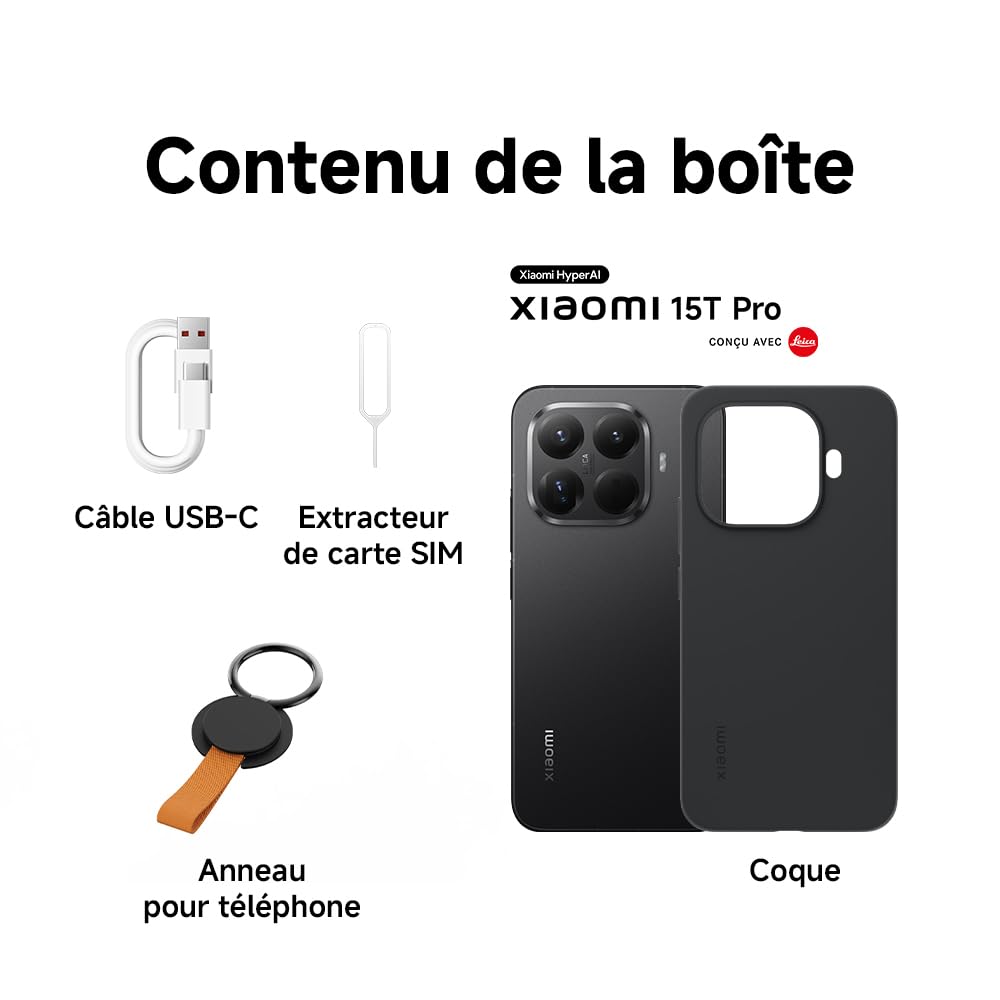 XIAOMI 15T Pro Smartphone 12＋512 Go Processeur Dimensity 9400+ - Titane | Écran 6,83" 144Hz, téléobjectif Leica x5 Pro 50 MP, batterie 5500mAh, 2 ans de garantie, chargeur non inclus