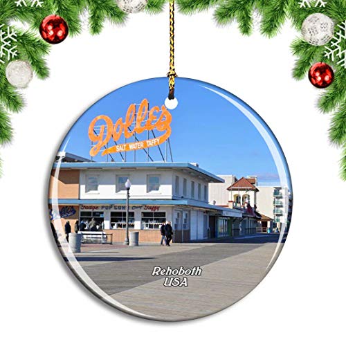 Weekino Stati Uniti d'America Rehoboth Beach Boardwalk Decorazione Natalizia Albero di Natale Ornamento Pendente sospeso Città Viaggi Souvenir Collection Porcellana da 2,85 Pollici