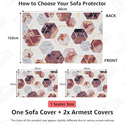 Image of Lukzer 1 Seater Sofa Cover Quilted Reversible WaveEdge Ultrasonic Cut Sofa Mat with Back and Hand Rest Covers - Marble Mesh - Washable Sofa Protector for Modern Living Room 60 x 150 CM /SC-204-01WB