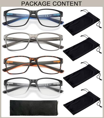 Image of Blue Light Blocking Reading Glasses for Men 4-Pack Stylish Computer Readers with Spring Hinges,Anti Glare /Eye Strain Filter UV Ray Lightweight Reader Eyeglasses,+3.0 Magnification Strength