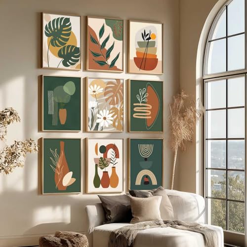 Image of kotart Aesthetic Boho Art Home Decoration | Boho Paintings With Frame For Living Room Bed Room Hotel Wall Decor Digital Reprint Set of 9 (13X17 inch)