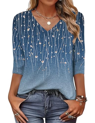 Image of Zeagoo Womens Blouse Casual 3 /4 Length Sleeve V Neck Basic T-Shirts Spring Summer Cute Tunic Tops Business Work Tees