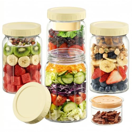 Yirilan 4 Pack Salad Jars with Dressing Container -32OZ Glass