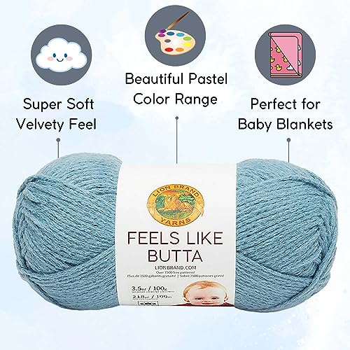 Image of Lion Brand Yarn Feels Like Butta 215-108 Dusty Blue | 6 Skeins, Same Dye Lot, Project Bag, CYC #4 Worsted, 100% Polyester, Ideal for Crochet, Knitting Baby Blankets, Amigurumi