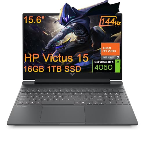 HP Victus 15 Gaming Laptop (15.6' FHD 144Hz, NVIDIA RTX 4050 6GB, AMD Ryzen 7 7445HS, 16GB DDR5 RAM, 1TB SSD, 6-Core ( Intel i7-13700H) ), Backlit KB, Ethernet, Webcam, Wi-Fi 6, Win 11 Home