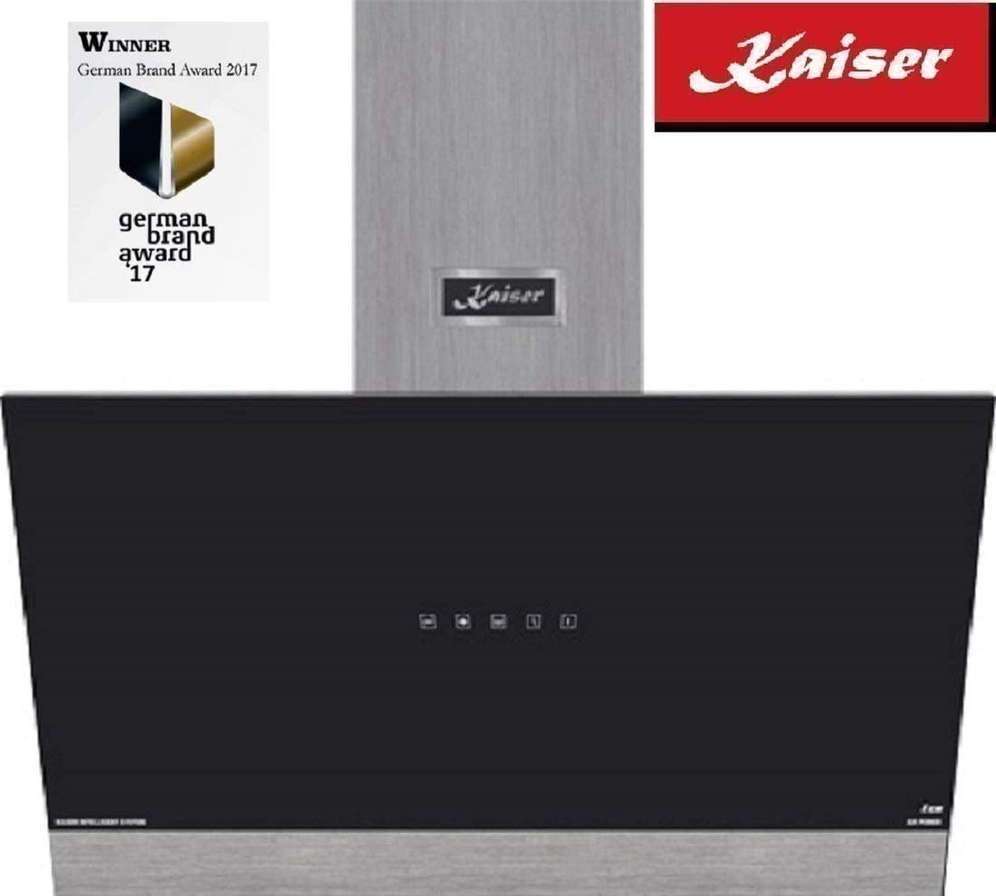 Kaiser AT 9440+Tubería Campana de pared 90 cm, cabeza libre, negro, vidrio, 1250m³/h, campana de extracción, campana de reciclaje, apertura eléctrica, ganadora del German Brand Award 2018