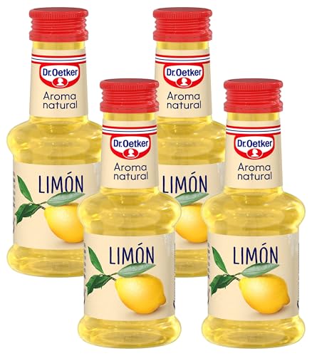 DR. OETKER Aroma Natural de Limón, Aroma Natural Líquido de Limón Especial para Postres y Batidos - Envase de 35ml (Cantidad Aproximada para 10 Dosificaciones) (Paquete de 4)