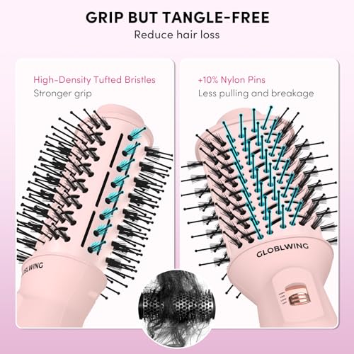Image of Automatic Dual Voltage Travel Hair Dryer Brush Compact Mini Hot Air Brush with European Plug One Step Blow Dryer and Styler for Women, Oval Barrel 3 Heat & 2 Speed Settings