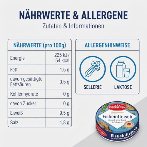 Dreistern Eisbeinfleisch in Aspik 200 g – Klassische regionale Küche – Ohne Speck & Schwarte – Herzhaftes Schweinefleisch, verzehrfertig