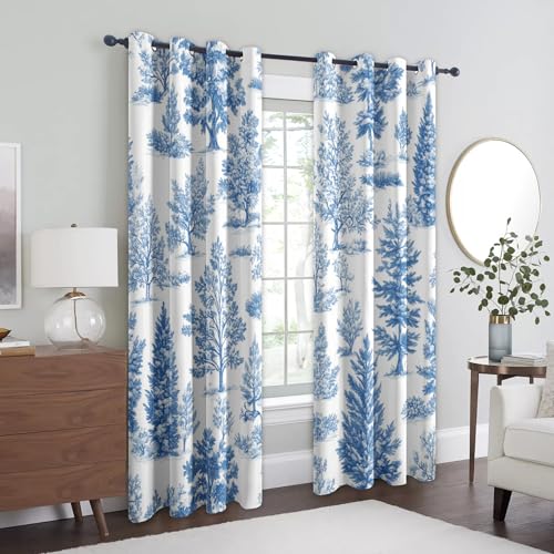 Tree Curtains Bedroom, 90x90 - Blue White Blackout Curtains & Decor, Living Room, Eyelet Patterned Window Drapes, 90 Inch Drop 2 Panels (HD211) - Image 3