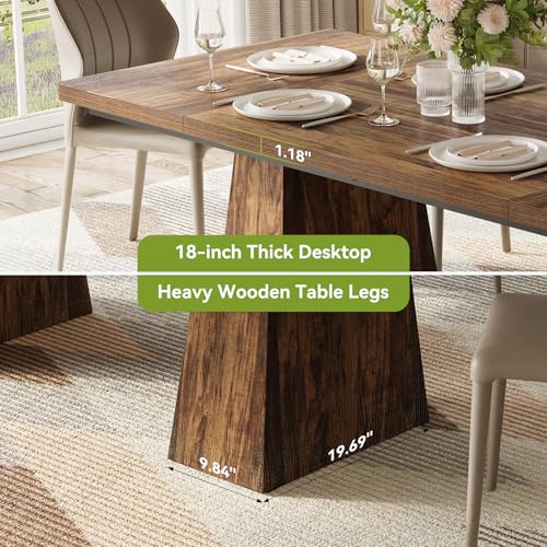 Image of LITTLE TREE Dining Table for 4-6 People, Wooden Table, Rectangle Furniture with Heavy Duty Legs, Modern Kitchen Table for Home, Dining Room, Brown
