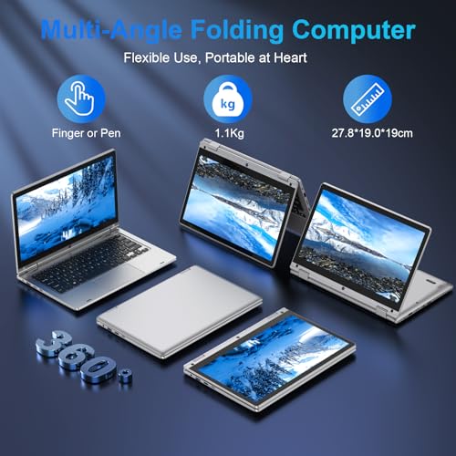 LEEDOW 360° Foldable Touchscreen Laptop 11.6'' - Celeron N4020 6GB RAM 128GB SSD, Laptop Computer Dual Band 2.4G/5G WiFi Bluetooth HDMI, USB 3.0 * 2, 256GB SD Card Expandable Mini Laptop - Image 2