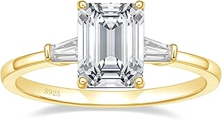 3CT 925 Sterling Silver Engagement Rings 3-Stone Emerald Cut Cubic Zirconia CZ Wedding Promise Rings for Her Wedding Bands for Women Size 3-11