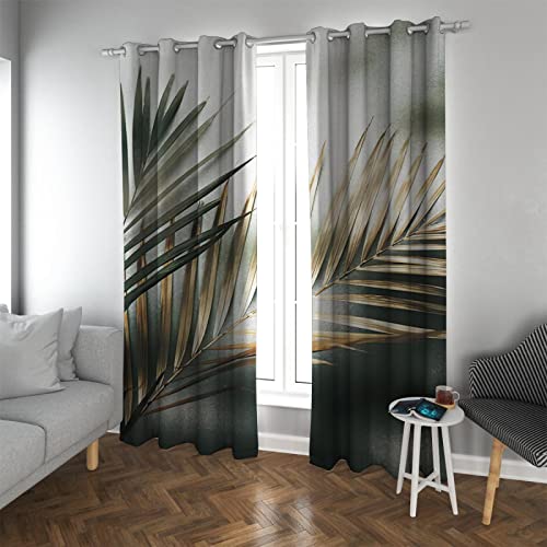 Genérico Cortinas Opacas para Dormitorio, diseño de Hojas de Palmera Tropical, Cortinas térmicas con Ojales para Ventana, decoración de Sala de Estar, 2 Paneles de 54 x 63 Pulgadas Cada uno