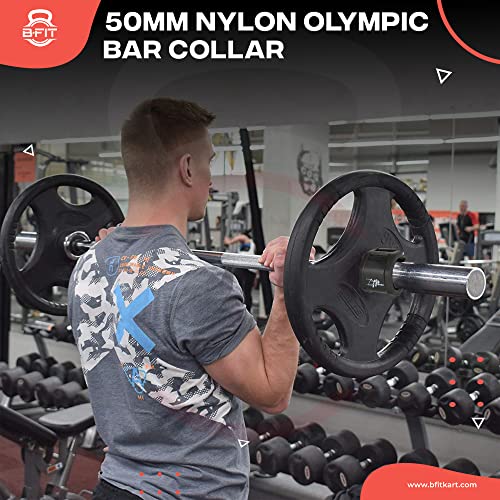 Image of B Fit Olympic /Regular Barbell Collars (Pair)- Solid Nylon /ABS /Aluminium Locking Clamps Size 25 /28 /50 MM Optional (50 MM Pro Style Red)