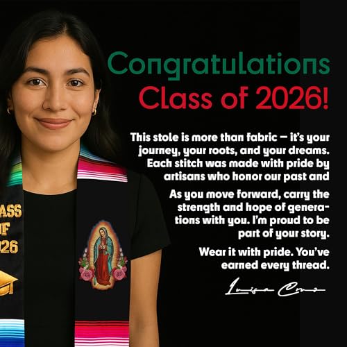 Image of Deluxe Mexican Graduation Sash 2026 | Embroidered Estolas de Graduacion 2026 | Authentic Mexican Sash for Graduation 2026