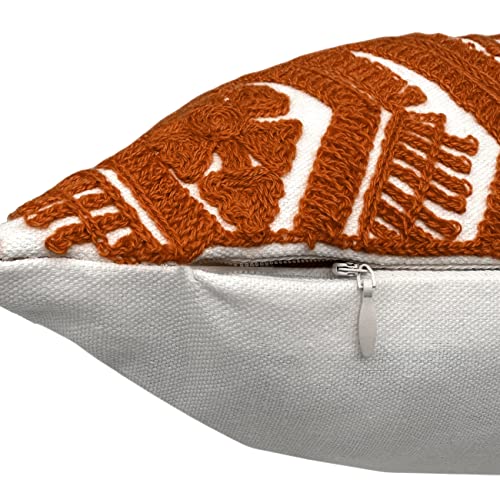 Alysheer Embroidered Lumbar Decorative Throw Pillow Cover 12"X 20", Classic Boho Geometric Embroidery Pattern Cotton Rectangular Cushion Case For Sofa Couch Living Room Bedroom(Burnt Orange) #TOP4