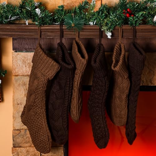 Syhood 6 Pack Cable Knit Christmas Stockings 18'' 15'' Large Knitted Stockings Ornaments Farmhouse Xmas Rustic Boho Decorations for Family Holiday Decor, 6 Styles(Lovely Color) by Syhood - Image 4