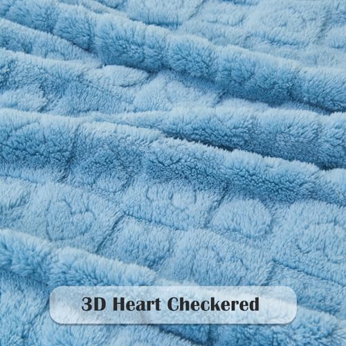 NEWCOSPLAY Super Soft Queen Blanket Blue Premium Silky Flannel Fleece 3D Heart Checkered Lightweight Bed Blanket All Season Use (Blue Heart, Queen(90"x90"))