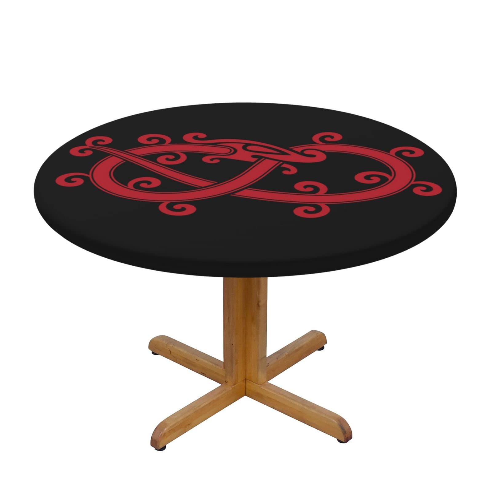 Lsjuee Round Fitted Tablecloth 45-50in Elastic Edged Table Cloth for Kitchen Dining Party Home Decor - Norse Dragons Symbol Red