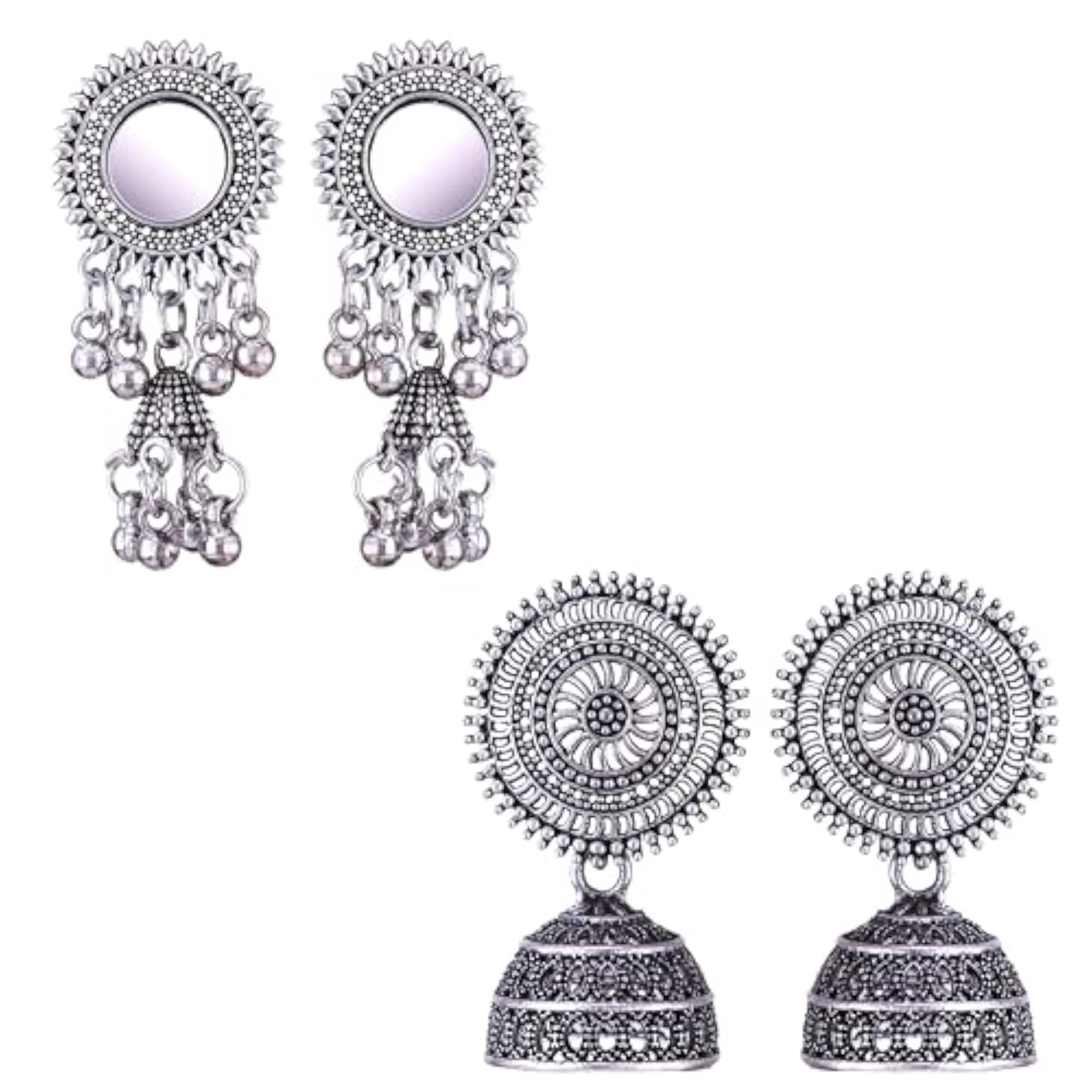 Women's Oxidised Silver Jhumka Earrings with Butterfly & Peacock Design