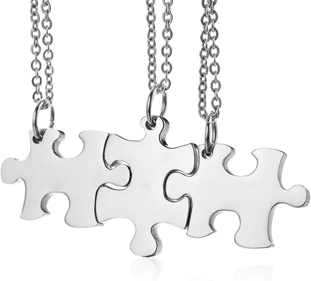 Personalized 10 Puzzle Piece BFF Friendship Necklace Set Black Stainless Steel Pendant Neckalce Set for Best Friend Sisters,Custom Name Initial Monogram Neckalce,Bridesmaid Jewelry,Style C