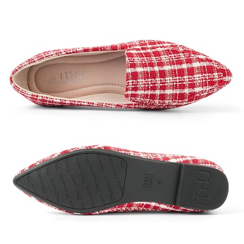 Image of MUSSHOE Pointed Toe Flats for Women, Comfortable Business Casual Work Shoes, Slip On Loafers with Arch Support, Office Walking Flats for All Day Standing