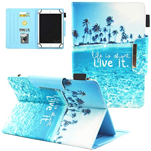 UUcovers 7.5 to 8.5 Inch Tablet Universal Case for Galaxy Tab A 8.0 (2019/2018/2017/2015) (SM-T290/P200/T387/T380/T350), Galaxy Tab E 8.0 T377,Tab A7 Lite 8.7' (T220),Tab A 8.4' (SM-T307), Blue Beach