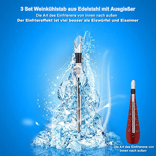 Foto von Weinkühler, 5 Set Weinkühlstab aus Edelstahl mit Ausgießer, langanhaltende Kühlung, Weinkühler Set für Weißwein & Rotwein - Zubehör für Weintrinker