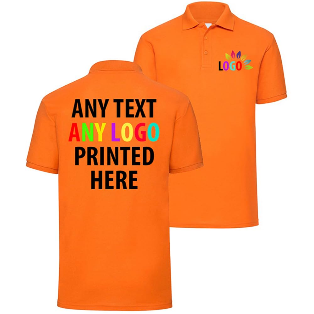 Personalised Polo Shirt Company Logo Workwear Uniform Custom Print Event Stag Do Top - Any Text | Any Colourr Orange