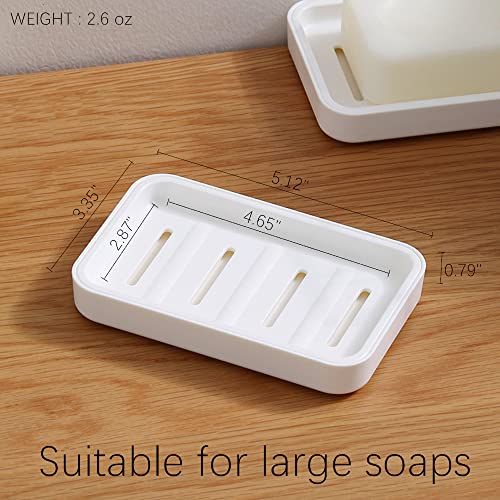 Self Draining Soap Dish, 2 Pakc Plastic Soap Dishes For Shower Wall, Soap Holder For Bar Soap With Drain Tray, White Soap Holders For Bathroom Kitchen Sink With 2Pcs Extra Loofah Soap Hanging Bags #TOP2