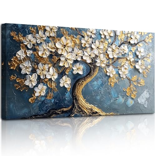 SERIMINO Gold Tree of Life Large Wall Art, Abstract Tree Oil Painting Art Prints, Cherry Blossom Flower Canvas Art Wall Decor, Modern Aesthetic Wall Pictures for Living Room Bedroom Office 30"X60"