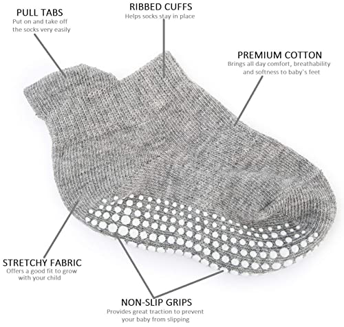 Image of Zaples Baby Non Slip Grip Ankle Socks with Non Skid Soles for Infants Toddlers Kids Boys Girls