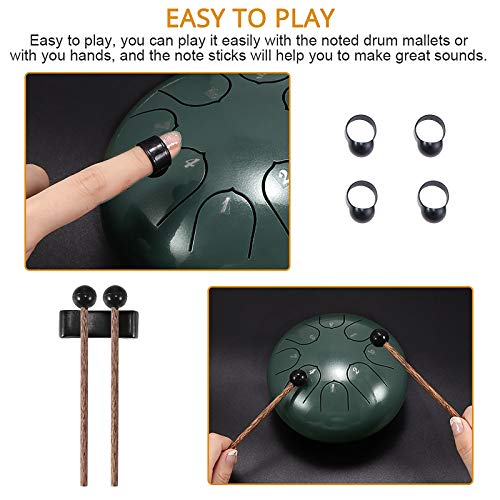 Ahageek Stahlzungentrommel, 6 Zoll 8 Note, ätherischer Klang Lotus Flower Hand Pan Drum Percussion Instrumente mit Drumsticks, Trommeltasche, Finger Cot, Anleitung (6 Zoll 8 Note Grün) - Image 5