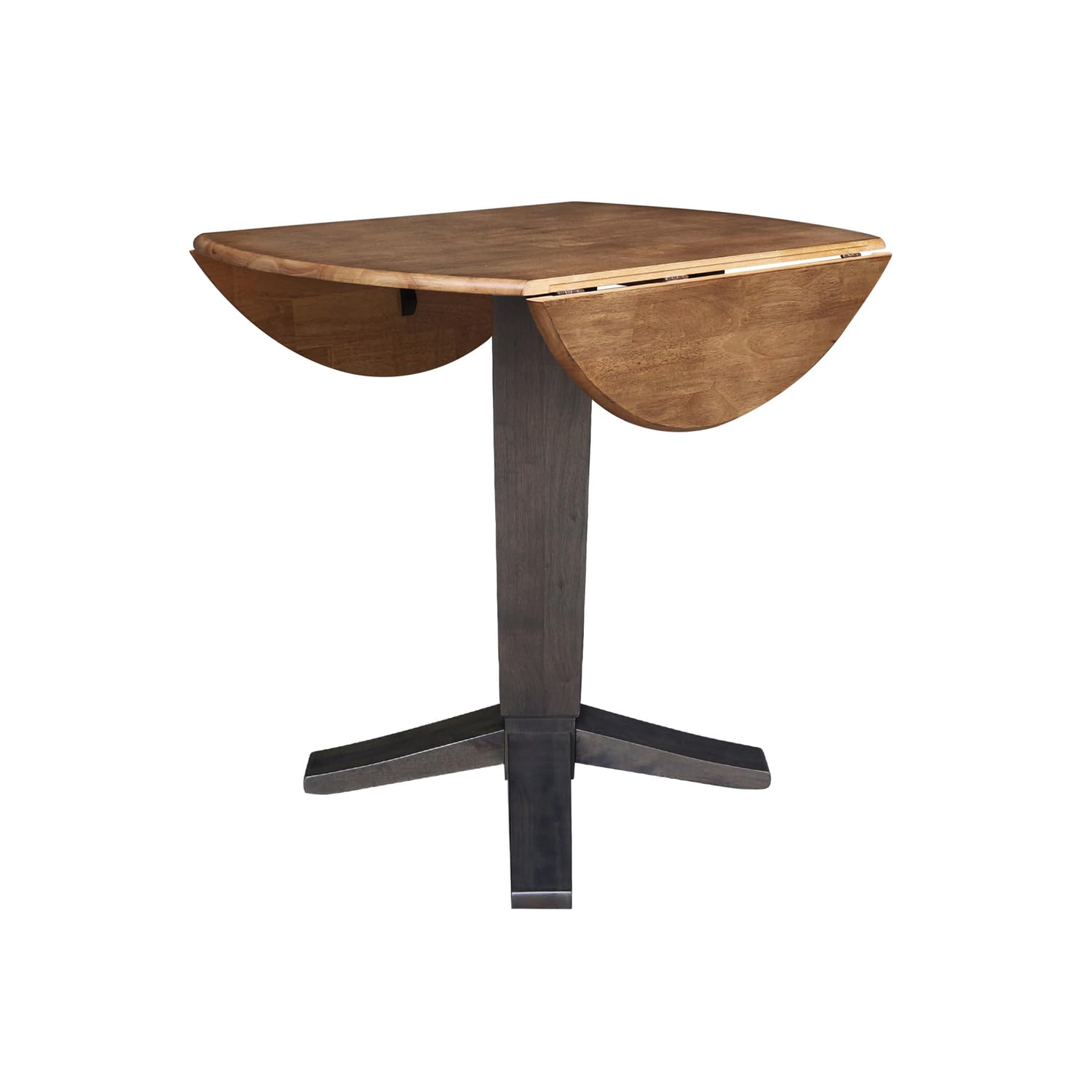 IC INTERNATIONAL CONCEPTS42 in Round Dual Drop Leaf Pedestal Counter Height Hickory/Washed Coal Dining Table