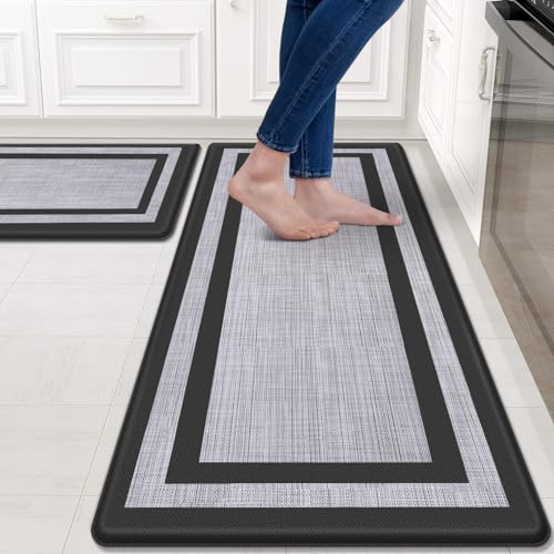 Comparison: Best Kitchen Mats For Hardwood Floors 6 Mattitude Kitchen Mats Set of 2,Cushioned Anti-Fatigue Non-Skid Rug Sets Ergonomic Comfort Standing Mat for Kitchen, Floor, Office, Sink, Laundry, Black and Gray