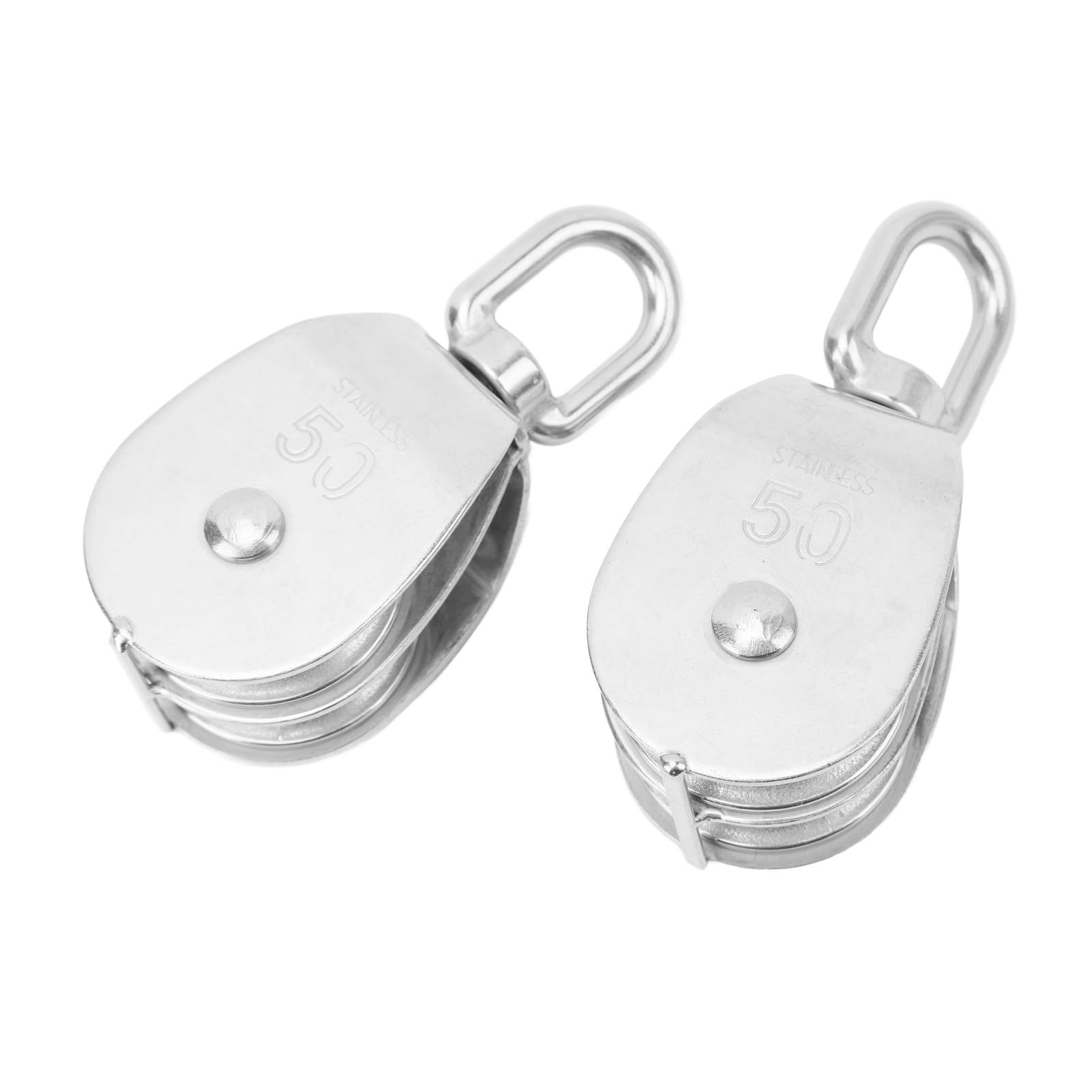 Ejoyous Bloque de Polea Doble de Elevación, Paquete de 2 Bloques de Polea Doble M50 de Acero Inoxidable, Carga de 400 Kg para Cuerda de 12 Mm, Rodillo Giratorio de 360 ​​grados para Grúa, Tienda de