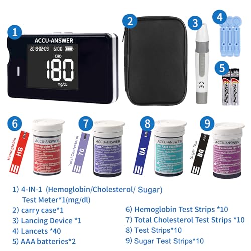 4 in 1 Hemoglobin Test Meter Kit, Hemoglobin Tester, Cholesterol Test Kit, 40 Test Strips Total Included. No Code Card Need, Accurate and Fast, Easy to Use, Black. - Image 8