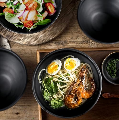 shopwithgreen Thin Plastic & Wheat Straw Japanese Ramen Bowl Set of 4, 44 OZ Large Ramen Bowls for Pho Thai Udon Noodles Soup, Dishwasher & Microwave Safe Bowls, Wheat Straw Bowls Set, NOT CERAMIC - image 8