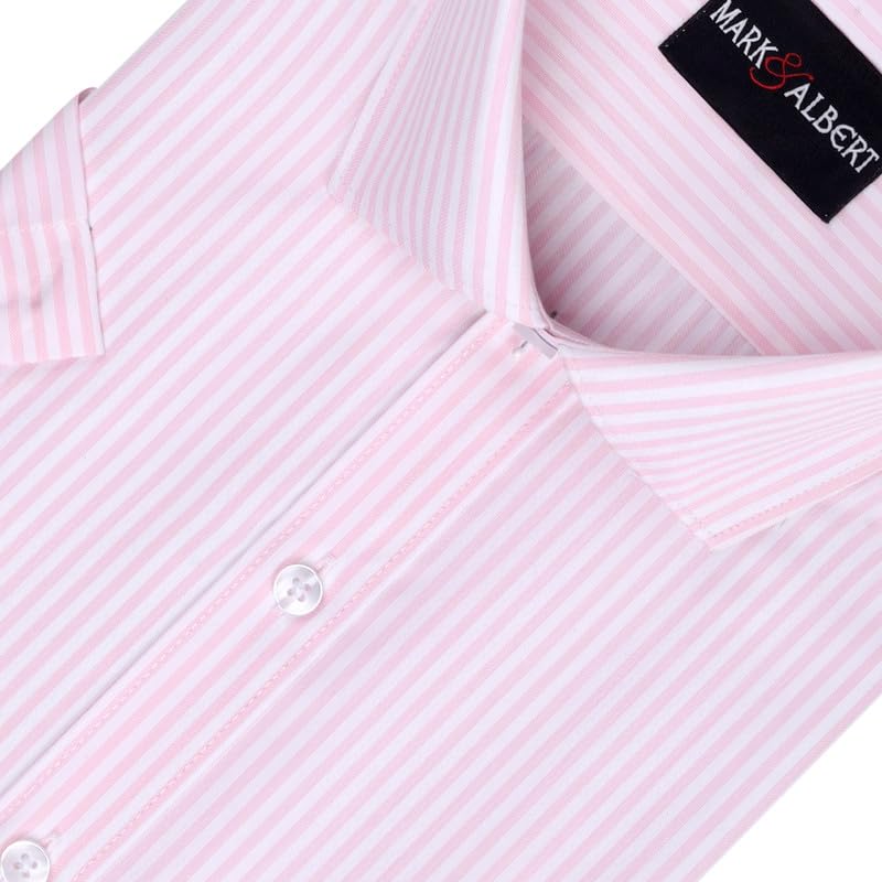 Image of MARK & ALBERT Men's Striped Half Sleeves Regular Fit Shirt | Stretchable Fabric