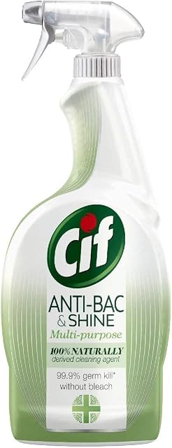Cif Anti-bac & Shine Multi-purpose disinfectant that eliminates 99.99% of bacteria and viruses Cleaner Spray 100% naturally derived cleaning agent 700 ml